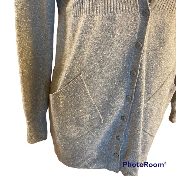 EILEEN FISHER wool/silk Gray button up ribbed cardigan sweater - Picture 2 of 8